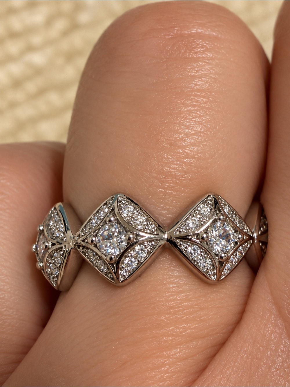 Italian Luxury Jewelry Silver Tone Zirconia Crystal Ring Size 8 NWOT